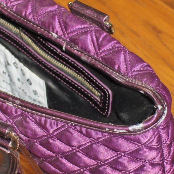 Marc Jacobs Tote Bag Quilted Purple Flawed Handles - Picture 8 of 15